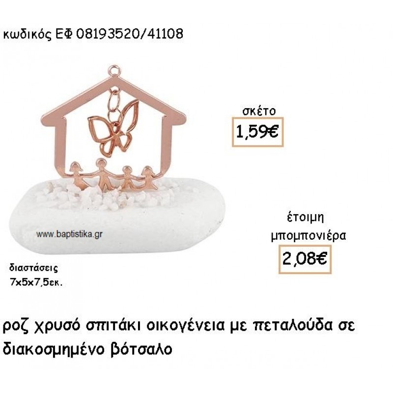 ΣΠΙΤΑΚΙ ΟΙΚΟΓΕΝΕΙΑ ΜΕ ΠΕΤΑΛΟΥΔΑ ΡΟΖ ΧΡΥΣΟ ΣΕ ΒΟΤΣΑΛΟ ΓΙΑ ΜΠΟΜΠΟΝΙΕΡΕΣ ΒΑΠΤΙΣΗΣ ΕΦ 08193520/41108