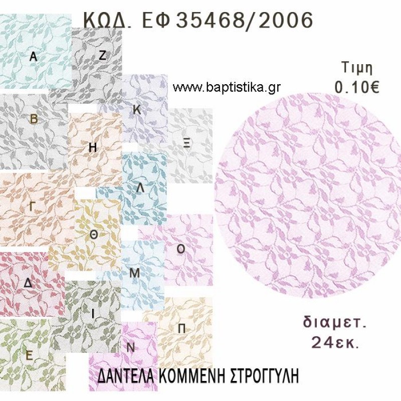 ΔΑΝΤΕΛΑ ΚΟΜΜΕΝΗ ΣΤΡΟΓΓΥΛΗ 24ΕΚ φτιάξτο μόνος σου - υλικά για μπομπονιέρες ΕΦ 35468/2006 ΔΑΝΤΕΛΑ ΚΟΜΜΕΝΗ ΣΤΡΟΓΓΥΛΗ 24ΕΚ φτιάξτο μόνος σου - υλικά για μπομπονιέρες ΕΦ 35468/2006