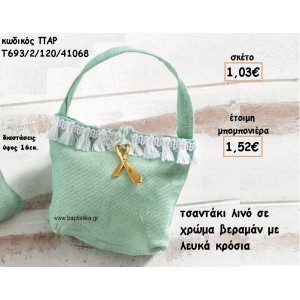 ΤΣΑΝΤΑΚΙ ΠΟΥΓΚΙ ΛΙΝΟ ΒΕΡΑΜΑΝ ΧΡΩΜΑ ΜΕ ΚΡΟΣΙΑ ΓΙΑ ΜΠΟΜΠΟΝΙΕΡΕΣ ΒΑΠΤΙΣΗΣ ΠΑΡ-Τ693/120/41068