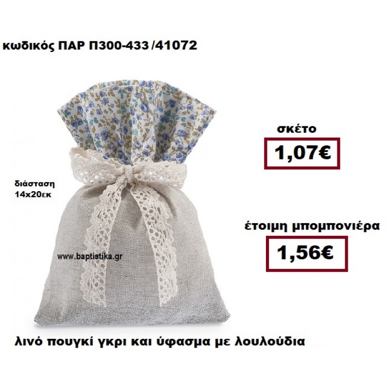 ΠΟΥΓΚΙ ΛΙΝΟ ΓΚΡΙ ΜΕ ΛΟΥΛΟΥΔΙΑ ΜΠΛΕ ΜΠΟΜΠΟΝΙΕΡΑ ΒΑΠΤΙΣΗΣ ΠΑΡ-Π300-433