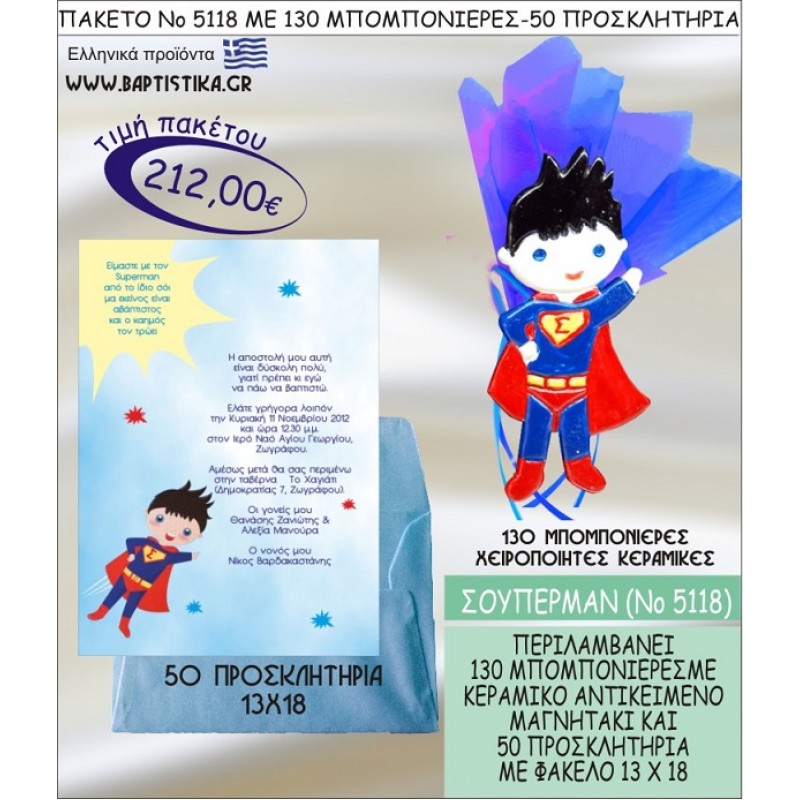 ΣΟΥΠΕΡΜΑΝ Νο5118 βαπτιστικό σέτ πακέτο βάπτισης ΜΕ 130 ΜΠΟΜΠΟΝΙΕΡΕΣ - 50 ΠΡΟΣΚΛΗΤΗΡΙΑ  ΜΟΝΟ 212€ !!!