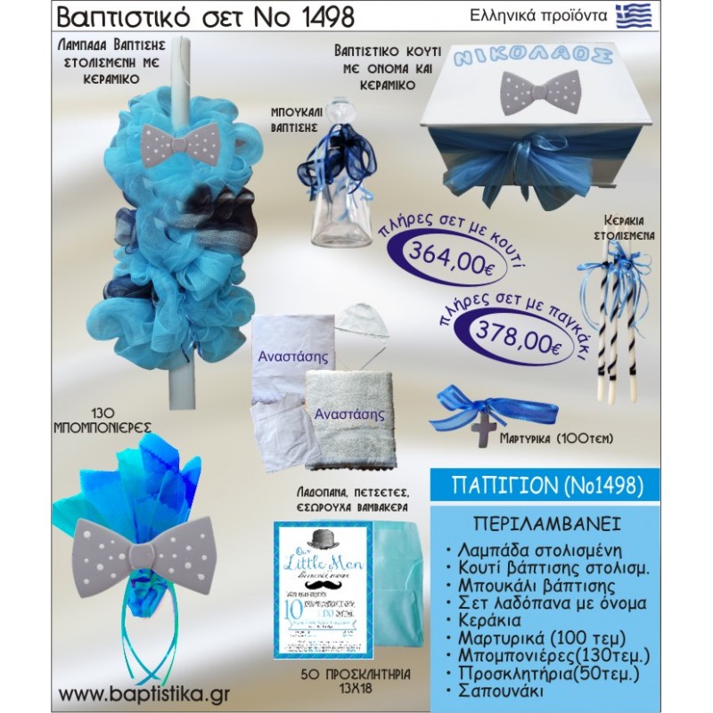 ΠΑΠΙΓΙΟΝ Νο1498 πακέτο βάπτισης(ΒΑΠΤΙΣΤΙΚΟ ΣΕΤ ΠΛΗΡΕΣ,130 ΜΠΟΜΠΟΝΙΕΡΕΣ,50 ΠΡΟΣΚΛΗΤΗΡΙΑ) ΜΟΝΟ 364€ !!!
